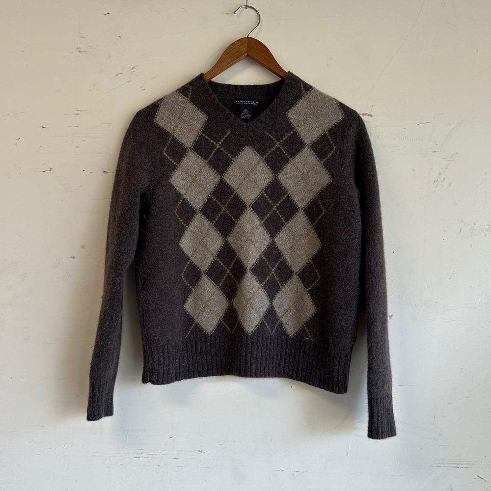 Vintage 90s y2k banana republic argyle wool cashmere sweater preppy minimalist
